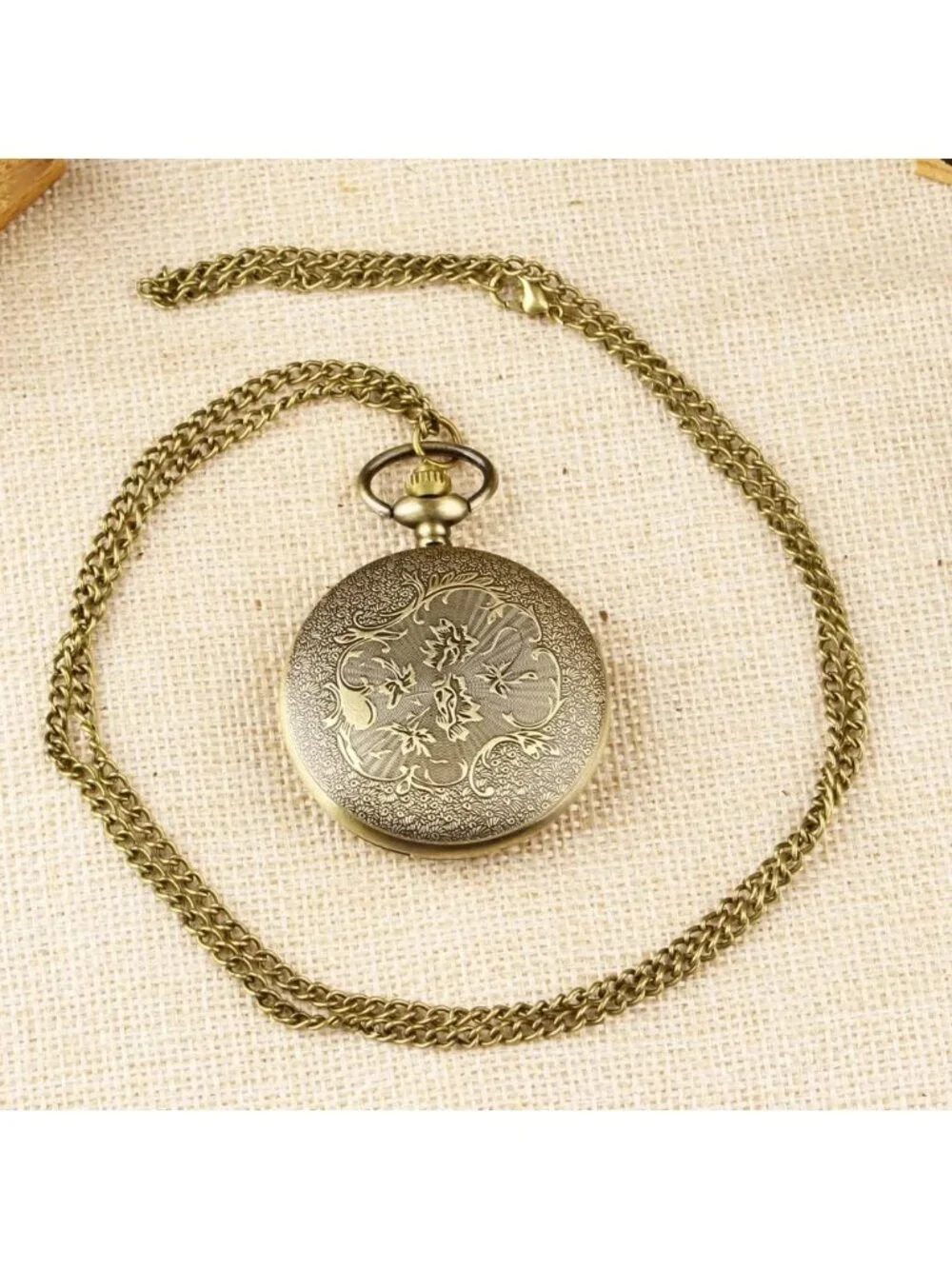 Men's Brown Analog Quartz Map Shape Pendant Necklace Round Case Pocket Watch